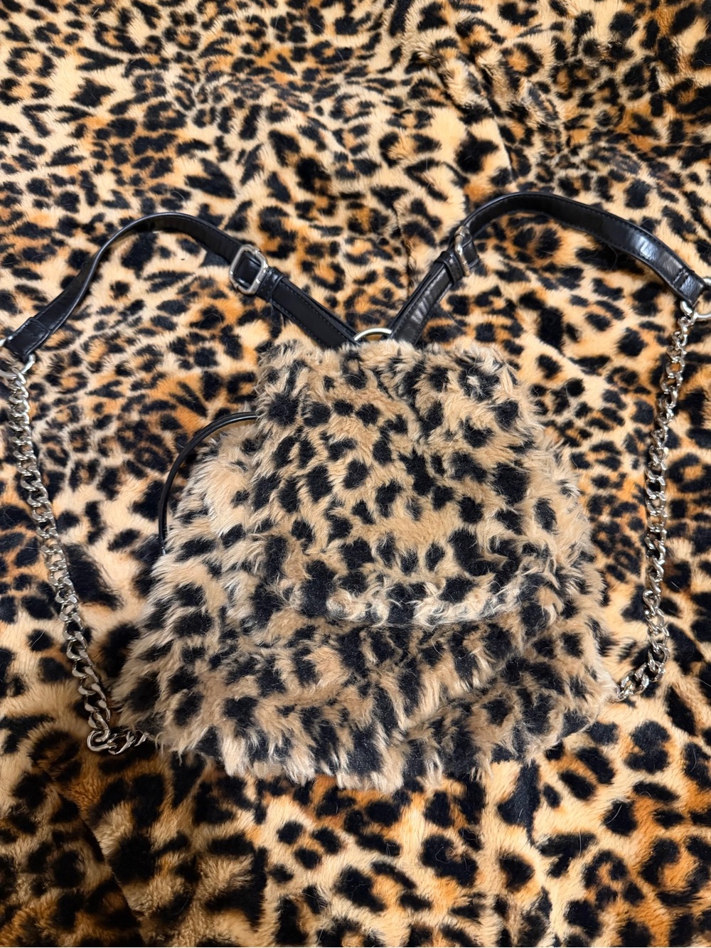 Current Mood Chain Fur Leopard Print Backpack Purse